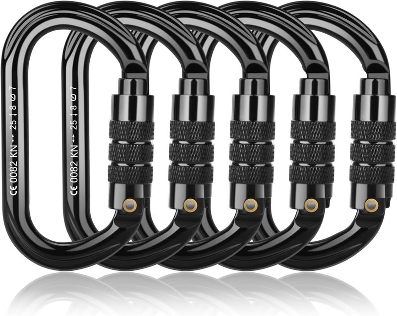 FVW CE Certified Auto Locking Climbing Carabiners, Professional 25KN (5620 lbs) Heavy Duty Caribeaners for Rappelling Swing Rescue & Gym etc, Large D-Shaped Carabiners - Image 1